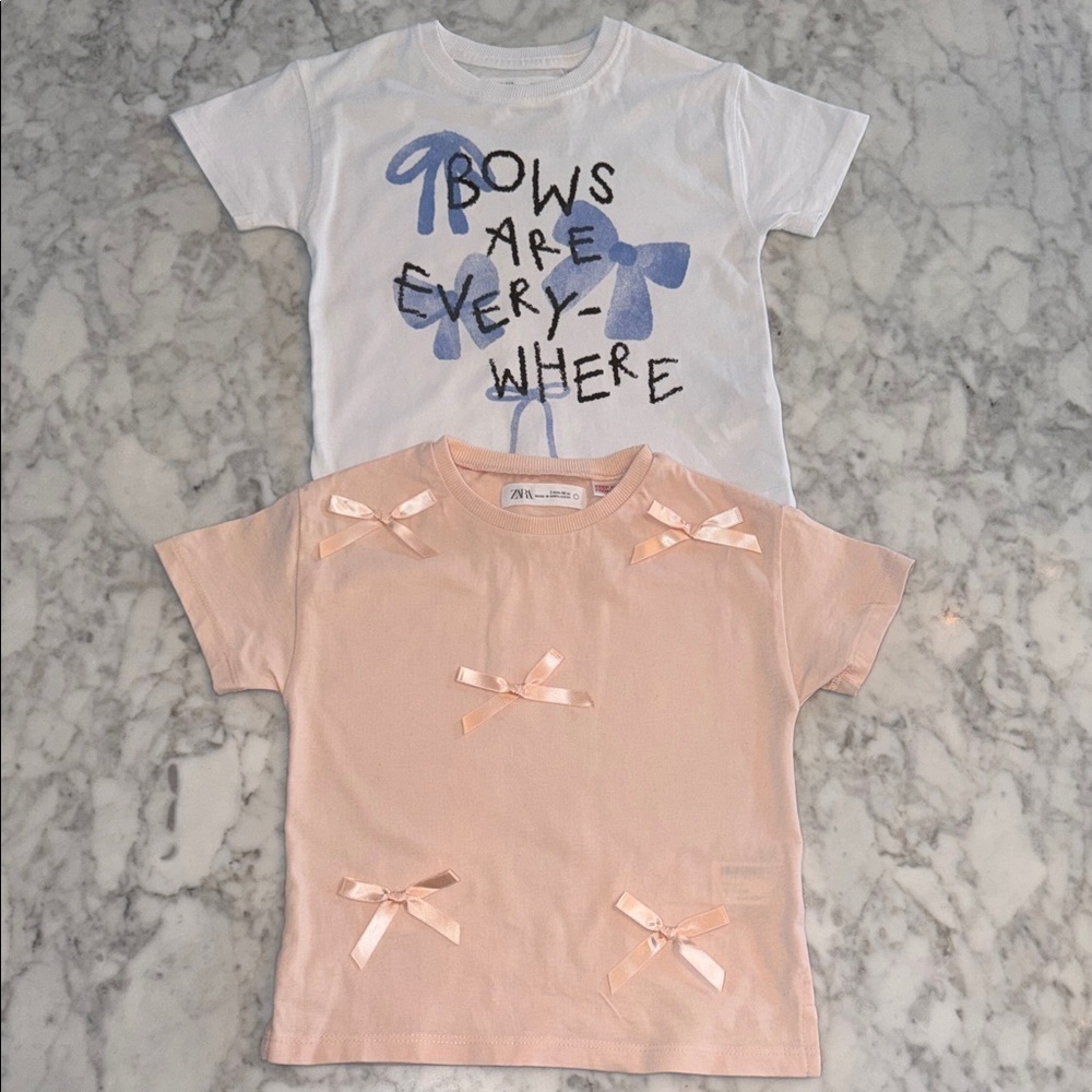 Zara Girls' White and Pink Bow T-Shirts Bundle 3Y